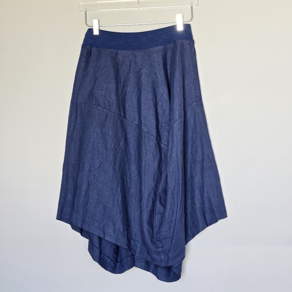 European Culture Linen Lagenlook Pull-on Navy Midi Asymmetrical Boho Skirt Small - Picture 9 of 11